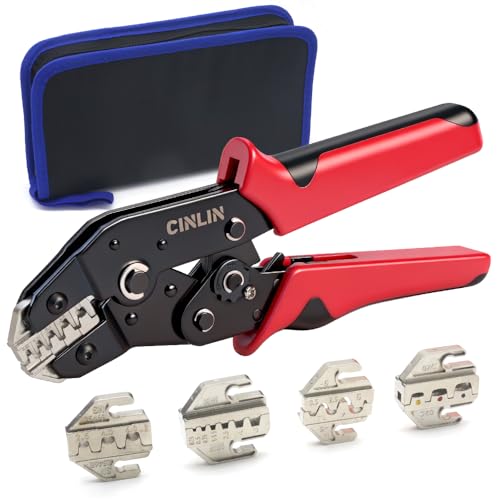 CINLIN Ratcheting Wire Crimping Tools Set,For molex,JST,dupont style Open Barrel Terminals,Insulated Nylon,Non-Insulated,Ferrule Wire End,Solar Connectors,Crimping pliers + 4-jaw set