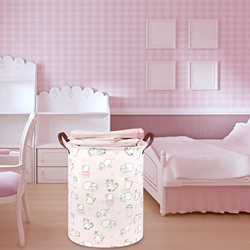 Image of Pink Hamper,Cat Laundry Basket,Canvas Fabric Collapsible Cute Storage Baskets with Handles,Pink Clothes Hamper,Kids Toy Storage Basket,Toy Organizer,Cat Room Decor(Pink Cat)
