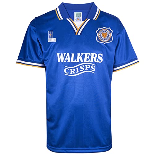 Image of Score Draw Leicester City 1995 Retro Football Shirt Blue Large Polyester