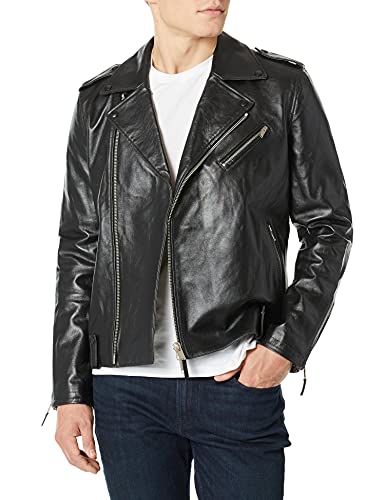AG Adriano Goldschmied Men's Kuro Leather Jacket Outerwear, True Black, X-Large