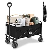 キャリーワゴン キャリーカート アウトドアワゴン 容量100L 耐荷重120kg 折りたたみ ミニ 超軽量4.7kg コンパクト タイヤ取り外し可能 自立収納 ワンタッチ展開＆収納 アウトドア 荷物運び 買い物 釣り イベント 引っ越し ゴミ出し (ブラック)