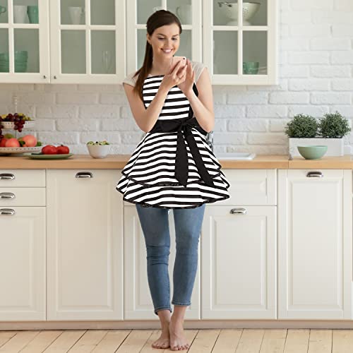 Rosielily Retro Aprons For Women Vintage Apron Striped Apron Sexy Apron Kitchen Apron For Cooking Baking Cute Dress Cotton Pretty Frilly 50S Maid Ladies Apron Vintage Gift For Women Black And White #TOP6