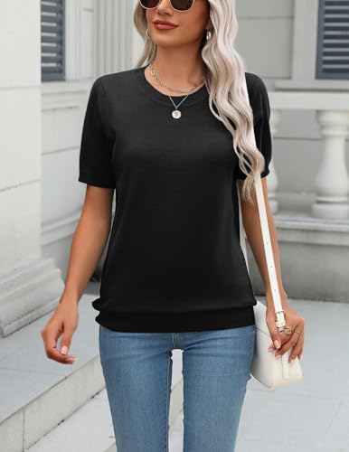 Image of Zeagoo Womens Summer Short Sleeve Tops Crew Neck Lightweight Pullover Sweaters Loose Dressy Casual Blouse Basic Clothes