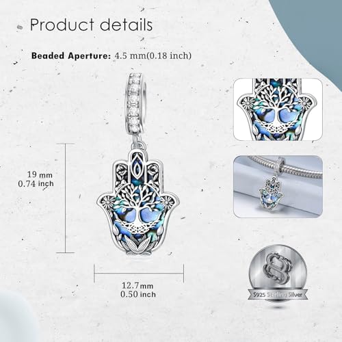 PROESS Hamsa Evil Eye Charm for Bracelet 925 Sterling Silver Blue Pendant Dangle Charm Bracelet Pendant Beads Jewelry Gifts for Women4
