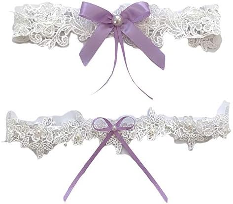 Bride Garter Legs Belt Flower Floral Garter Lace Leaf Garter for Wedding Bridal JW26 (Lavender Bow)