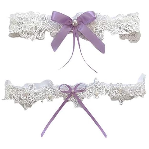 Bride Garter Legs Belt Flower Floral Garter Lace Leaf Garter for Wedding Bridal JW26 (Lavender Bow) Cover