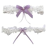 Bride Garter Legs Belt Flower Floral Garter Lace Leaf Garter for Wedding Bridal JW26 (Lavender Bow)