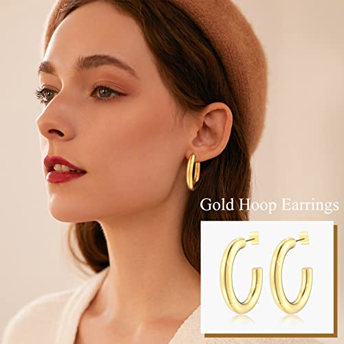 Gold Hoop Earrings Set For Women, 14K Gold Plated Hypoallergenic Lightweight Open Huggie Hoop Earrings(Gold) #TOP3