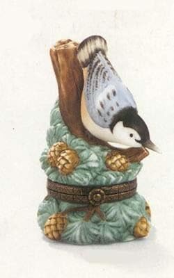 PHB White Breasted Nuthatch Porcelain Hingec Box - Midwest of Cannon Falls Songbird Series