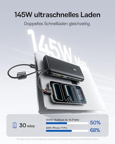 Baseus FC41 145W 25000mAh Powerbank Laptop CCC Zertifizierung, Schnellladen Power Bank mit 2 Integriertem USB-C Kabel… – Ansicht 2