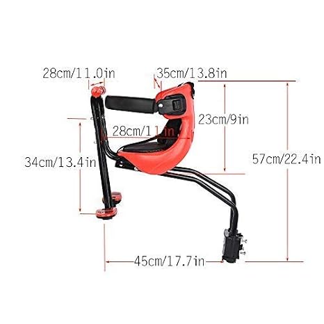 Bicycle Baby seat,Kids Bike seat, Bicycle seat for Kids, Child Bike seat, Baby Bike seat, Baby Bike seat Front Mount, Cushion backrest Foot Pedal (red)