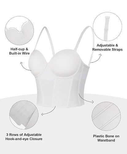 Popilush Lace Mesh Sexy Corset Tops For Women Going Out Spaghetti Strap Bustier Fashion Vintage Night Out Cami Crop Tops White Small #TOP3