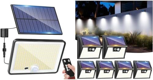 LOTMOS 7 Pack Solar Lights Outdoor Garden(1*Remote Split Solar Lights+ 6 Solar Security Lights Outdoor), 3 Modes Waterproof Solar Powered Wall Fence Lights for Outside Stair Garage Yard Frontdoor, C