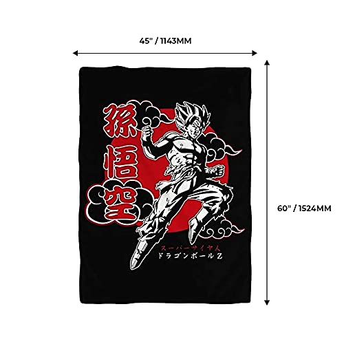 Stunned Mind Dragon Ball Z Blanket With Black/White And Red Accents, With Magnet Featuring Goku Using His Kamehameha Wave, 45” X 60”, Shonen Jump Set #TOP3