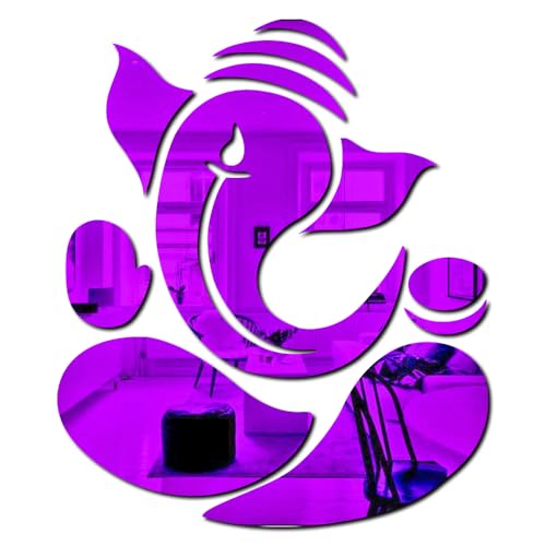 Image of Bikri Kendra - Ganpati Mirror Stickers for Wall, Acrylic Mirror, 3D Stickers, Wall Stickers for Room Hall Home and Office (Purple)-Self-Adhesive