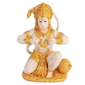 DOITOOL Gold Hanuman Statue Lord Sculpture India Figurine Collection Idol Murti Pooja Sculpture for Home Temple Mandir Car Dashboard Decor