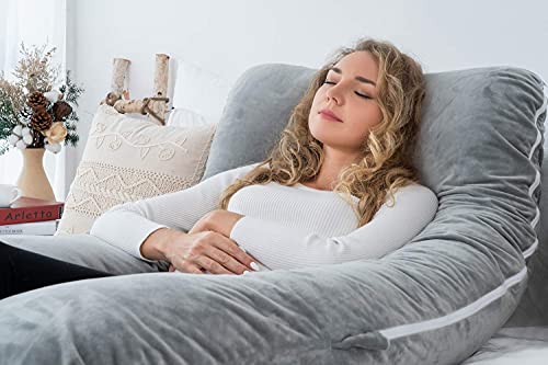 Angqi 60 Inch Pregnancy Pillow U Shaped, Full Body Pillow For Pregnant Women/Side Sleepers, Maternity Pillow With Velvet Cover, Gray #TOP4