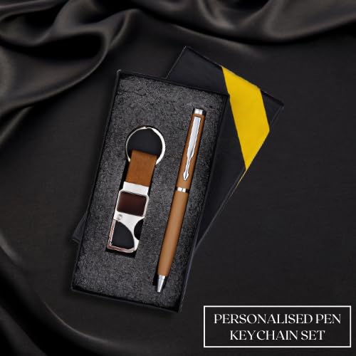 Image of Personalized Metal Ball Pen & Keychain Gift Combo 2 in 1 For Brother-Sister Special Occasion Corporate Gifting (Tan)