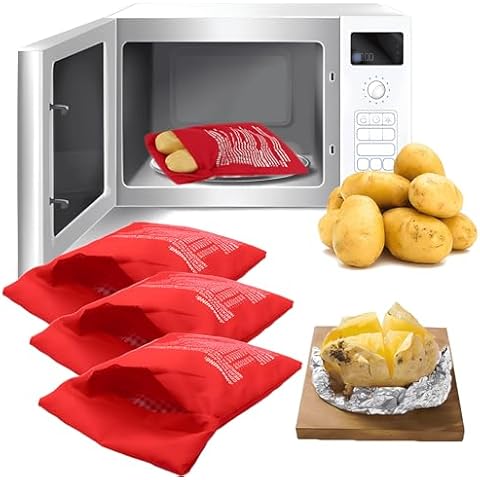 YXDSUBI Microwave Potato Bag, 4 Pieces Reusable Red Microwave Potato Bag Potato Cooker Potato Bake Bag Perfectly baked potatoes in 4 minutes Cover