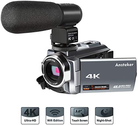 Anstaker Camera 4K Camcorder, Ansteker Ultra-HD 1080P 24MP 30FPS Digital WiFi Video ...