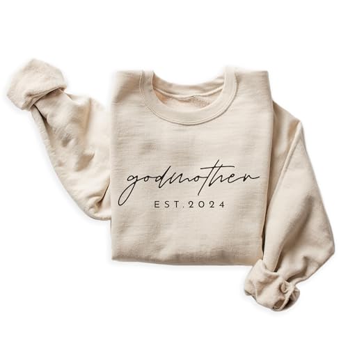 Personalized Godmother Est Sweatshirt - Cute Script Godparent Proposal Gift - Custom Gifts For Women - Sister Aunt Best Friend Godmother Sweater - Unisex Graphic Sweatshirt White4