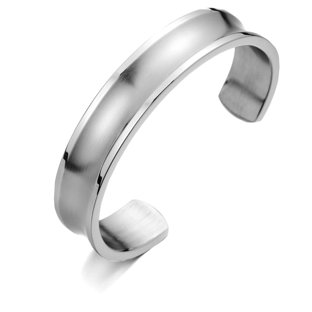 COOLSTEELANDBEYOND Clásico, Pulsera de Hombre, Brazalete de Acero Inoxidable, Satinado, Diseño Acanalado
