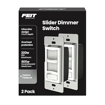 Feit Electric LED Slide Dimmer Switch, 2 Pack, Single-Pole or 3-Way