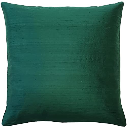 Sankara 100% Natural Dupioni Fine Silk Decorative Throw Pillow Cover with Insert Included, Forest Green, 20 x 20 (12+ Colors)