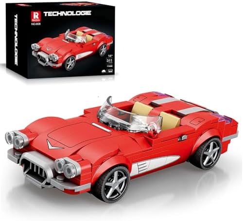 Reobrix 808 Corvette C1 Building Blocks Set, 1:24 Scale Model Car Kit for Display and Collectible, Convertible Sports Car Building Toy for Teens and Adults, 311 PCS