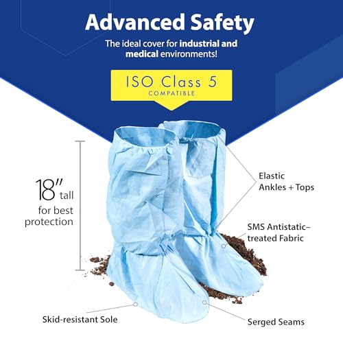 Quest Shoe Covers Disposable Non Slip Cover Booties for Boots and Shoes- Indoors Shoe Cover Protectors - Secure Bootie Shoe Coverings with Straps - Blue, Large, 3 Pairs