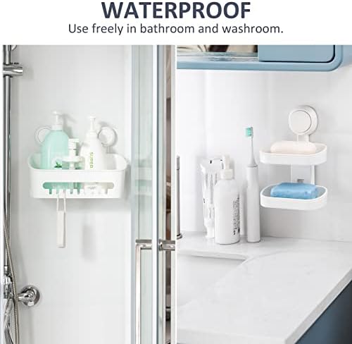 TAILI Shower Caddy & Soap Dish Removable Suction Cup Storage Basket Drill-Free Vacuum Suction Cup Wall Shelf for Shampoo & Toiletries Kitchen Bathroom Bedroom Organizer