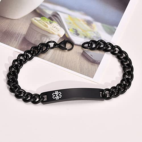 VNOX When I'm Dead Just Throw Me in The Trash Black Mens Womens 8MM Stainless Steel ID Tag Medical Alert Emergency Bracelet,1 Piece - Thumbnail 5