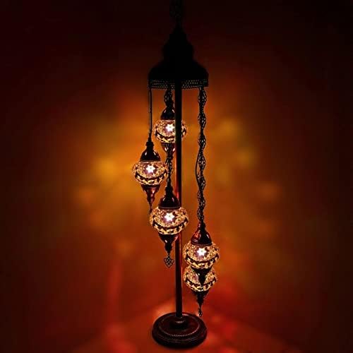 World Home Living Turkish Moroccan Floor Lamp 3 5 Ball Light Eastern Bohemian Mosaic Glass UK Tested (5IN1FL Multi 4)