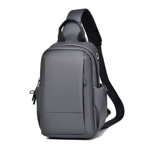 Ultraleggero Zaino Monospalla Uomo Borsa a Tracolla PU Poliestere Marsupio Con Foro per Auricolari - Per Insegnanti Viaggio Borselli Grigio