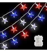 ZhenQiu 4th of July Decorations Red White and Blue Lights, 16FT 30 LED Big Stars Patriotic String...