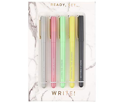Eccolo Pen Gift Set - Fine Tip Black Ink Ballpoint Pens (Set of 5), Inspiring Quotes, Gift Boxed, Marble