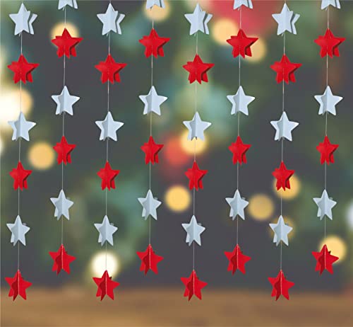 Image of 3D Star Paper Frills Christmas Decorations Garland Pack of 4 | Merry Christmas Decoration Item for Home, Offices, Shops, Scchools, 110 cm