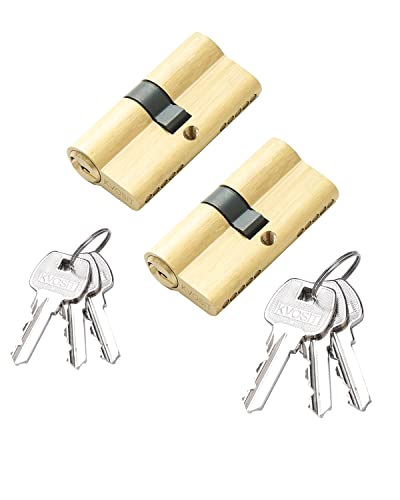63Mm Solid Brass Lock Cylinder 2Pcs With 6 Brass Keys Key Alike Pella Storm Door Lock Cylinder Double Key Lock Replacement Patio Sliding Door Locking Cylinder Brushed Brass Cylinder Lock For Security #TOP4