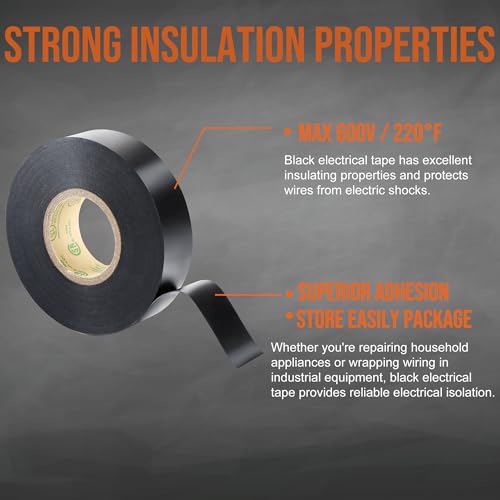 Image of Lichamp 30 Pack Black Electrical Tape Waterproof, 3 /4 in x 66ft, Industrial Grade UL /CSA Listed High Temp Electrical Tape Electric Super Vinyl
