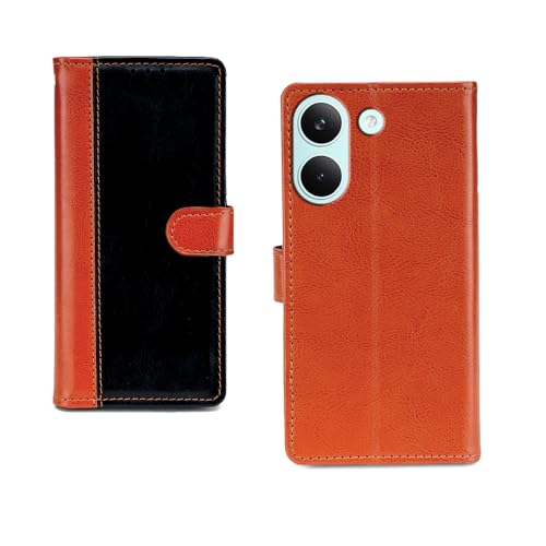 Image of amazon basics Poco X8 Pro 5G Flip Cover | Card Pockets Wallet & Stand | Flip Cover for Poco X8 Pro 5G (Beige and Black)