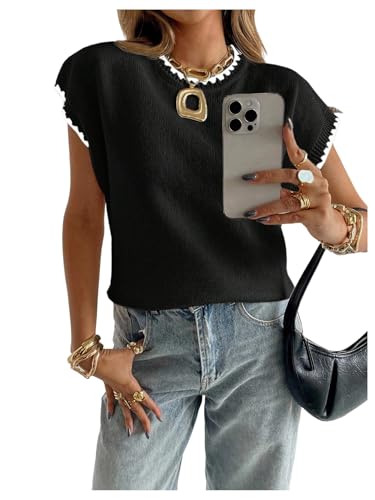 Image of SOLY HUX Women's Short Sleeve Sweater 3D Floral Sweaters Pullover Tank Tops Knit Vest Trendy Fashion Clothing