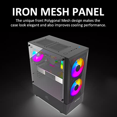 Image of Ant Esports ICE-100 Mid-Tower Computer Case /Gaming Cabinet - Black | Supports ATX, Micro-ATX, Mini-ITX | Pre-Installed 2 x 140mm Front Fans and 1 x 140 mm Rear Fan