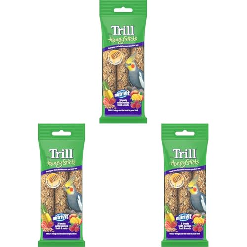 Trill Cockatiel Honey Sticks, 9 Pack – Bird Seed 105g – Seeds Mixed with Pure Honey, Berries, Fruit & Nuts – Bird Food Treat for Parrots with Vitamins & Minerals.