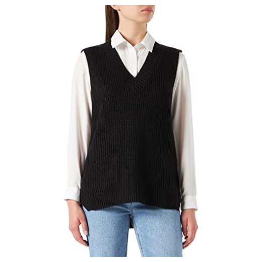 VERO MODA Damer Vmlea Sl V-hals lång väst Noos stickad väst, svart, S