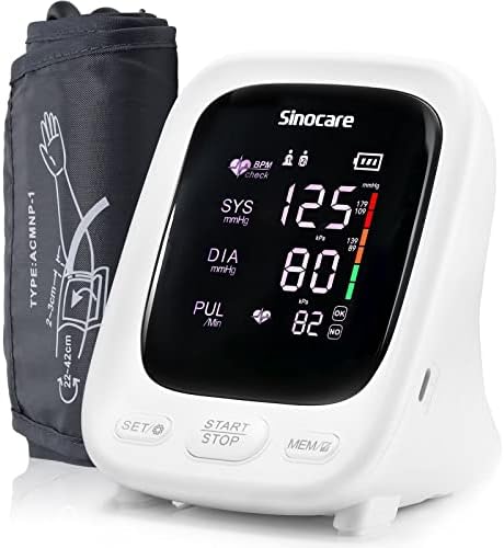 Sinocare Blood Pressure Machine Upper Arm Blood Pressure Monitor with LED Backlight Display Automatic Adjustable Cuff Irregular Heartbeat Detector for Home Use Includes Batteries