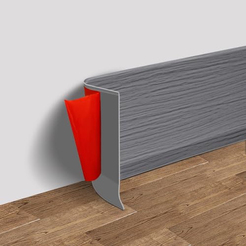 FONUNO Vinyl Wall Base Baseboard Molding Trim 4" Flexible Self Adhesive Rubber Wall Base Moulding Trim Peel and Stick Design, 4 Inch x 40 Feet, Medium Grey Wood Grain by FONUNO - Used condition - CA$40.72