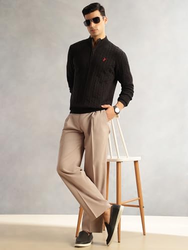 Image of Thomas Scott Men's | Regular Fit | Long Sleeves | Mock Collar | 100% Cotton | Dry Clean | Cable Knit | Knitted | Pullover Sweater