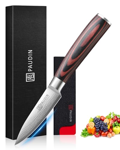 PAUDIN Paring Knife, 3.5 Inch Fruit Knife, High Carbon 5Cr15Mov Stainless Steel Forged Paring Knife, Ultra Sharp Small Kitchen Knife, Ergonomic Wooden Handle with Elegant Gift Box PAUDIN Paring Knife, 3.5 Inch Fruit Knife, High Carbon 5Cr15Mov Stainless Steel Forged Paring Knife, Ultra Sharp Small Kitchen Knife, Ergonomic Wooden Handle with Elegant Gift Box
