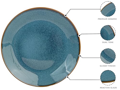 Image of Reactive Handpainted Premium Ceramic 4 Small Plates | Quarter Plates | Stoneware | Microwave and Dishwasher Safe | Pack of 4 | Greenish Blue