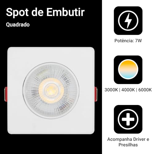 Kit 20 Spot Led Smd 7w Dicróica Direcionável Quadrado (Branco Quente)